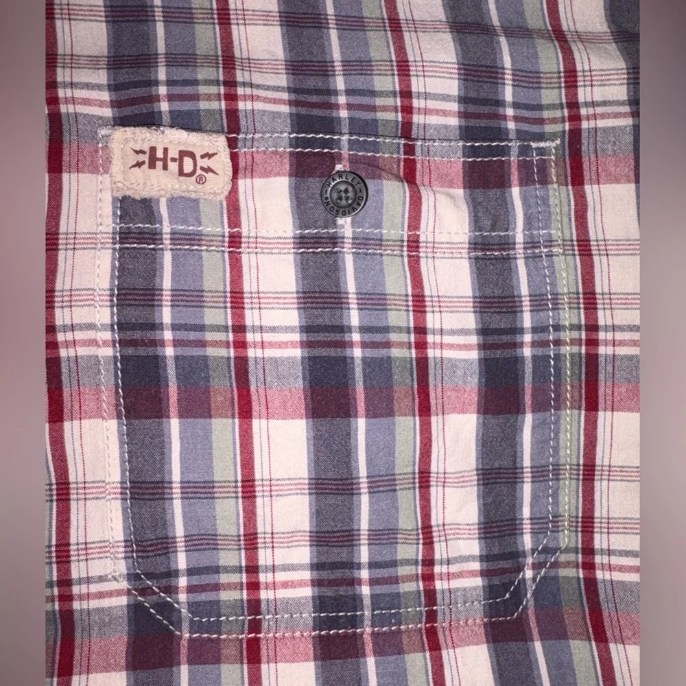 Harley-Davidson Plaid Short Sleeve Button-Up Shirt Red White Blue Men’s XL - Picture 9 of 13